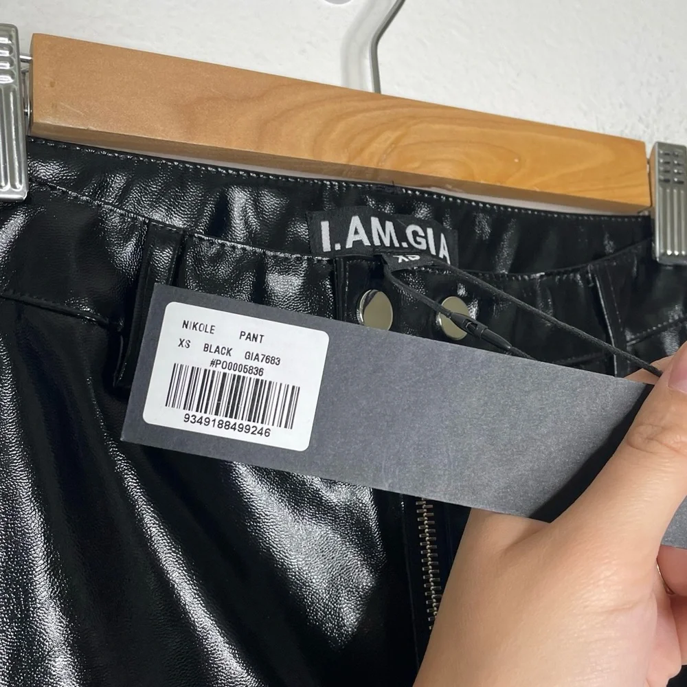 I.AM.GIA Nikole Black Faux Leather Exposed Front Zip PVC Skinny Straight Pants - Picture 6 of 12